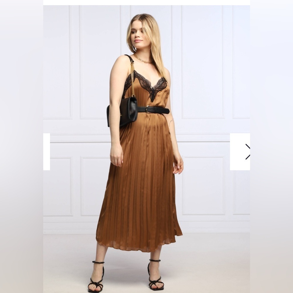LIU JO Camel Women's Midi Dress pleated chocolate brown size 4
